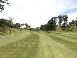 右が山吹ルートでパー4。左の奥に椿のグリーンがあります。椿はパー5。