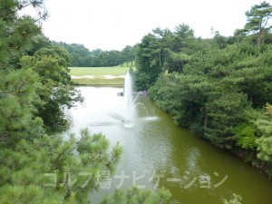 カート道から左手の景観。噴水があります。