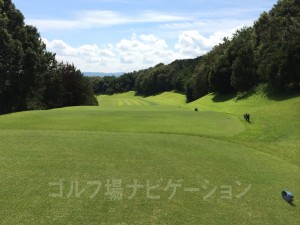 バックティからの眺め。ティショットはかなりの打ち下し。