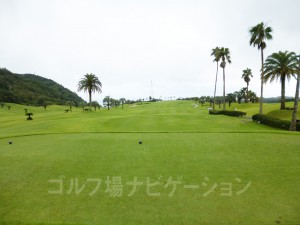 Kochi黒潮カントリークラブ 太平洋コース1番スタートホール。バックティの更に奥からの写真。