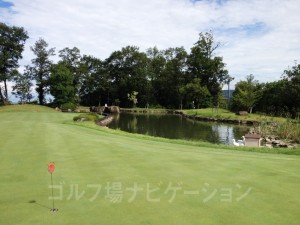 練習グリーンの奥に池があり、アヒルを飼っています。