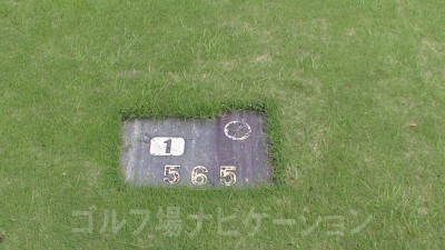 土佐カントリークラブ 室戸コース1番ロングホール、バックティからの距離は565ヤード